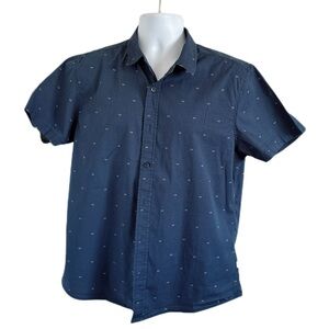 Julian & Mark Navy Blue Casual Button Down Shirt with Classic Cut Size L short